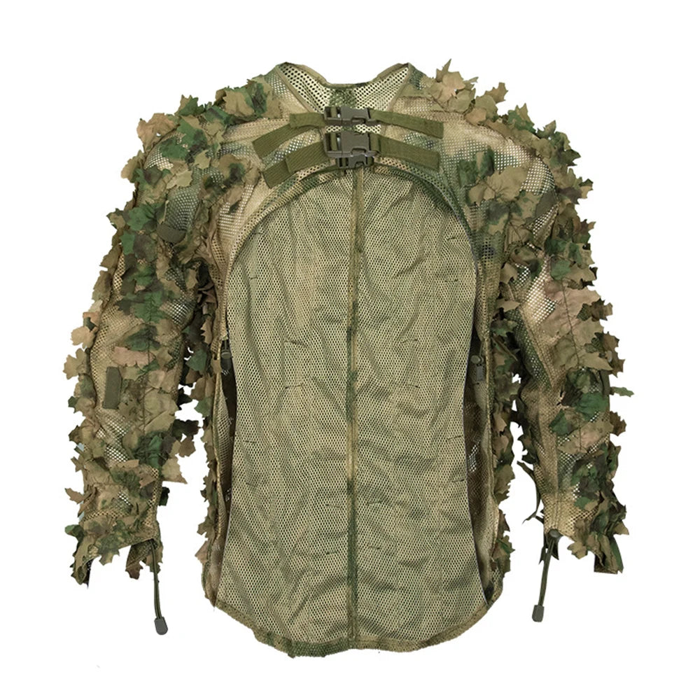 Tactical Ghillie Camo Cape Laser Cut Leaf Sniper Coat Mesh Camouflage Jungle Cloak Poncho Hunting Accessories