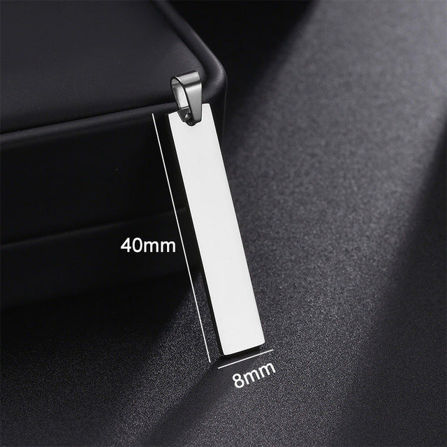 Stainless Steel Long Strip Military Laser Lettering Necklace