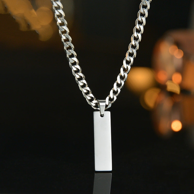 Stainless Steel Long Strip Military Laser Lettering Necklace