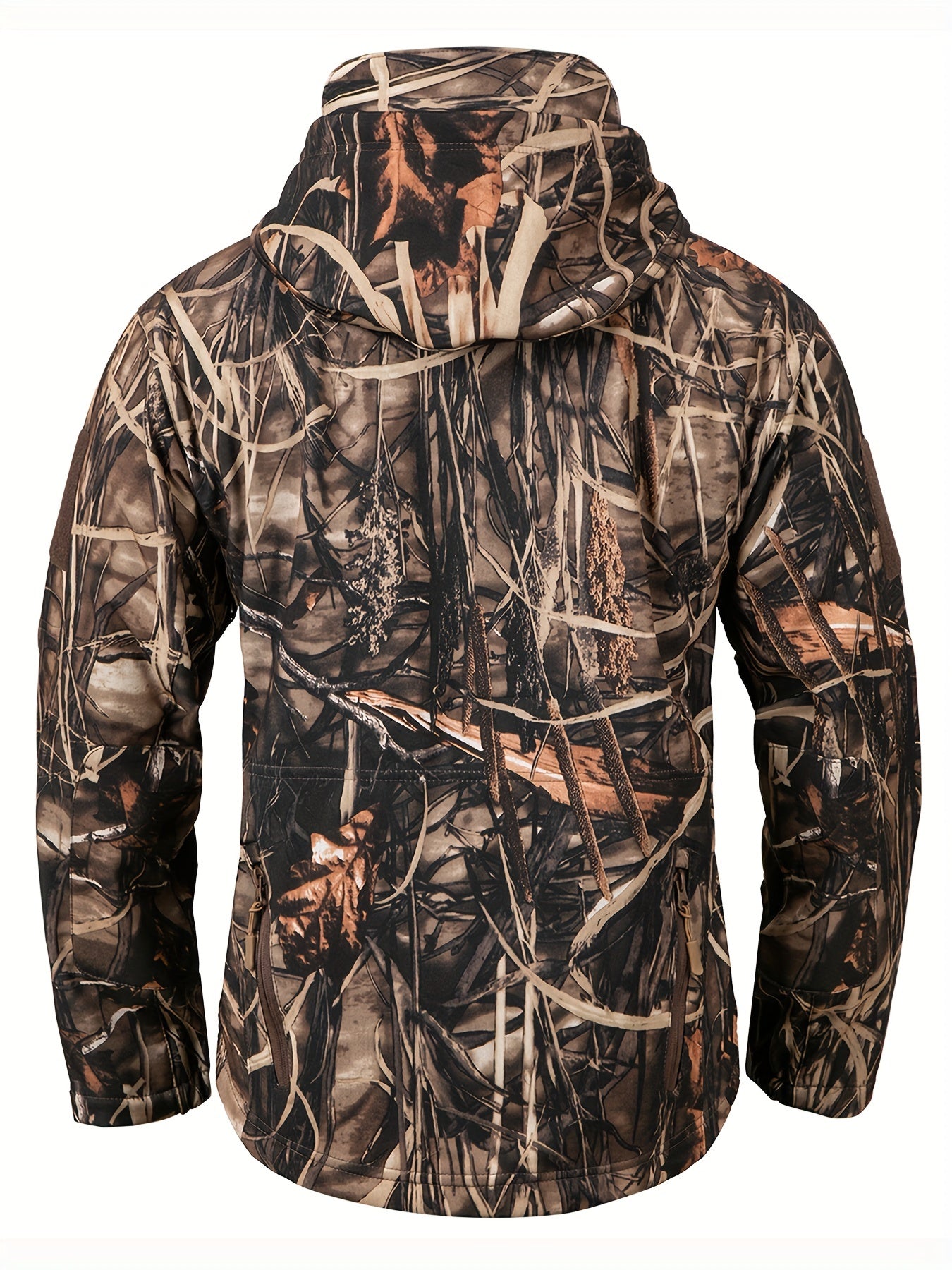 1pc Men'S Tactical Camouflage Hunting Jacket - Water-Resistant, Warm Fleece-Lined, Soft Shell Outdoor Hoodie Coat with Pockets, Zippered, Regular Fit, Polyester & Spandex, Winter Sports Gear
