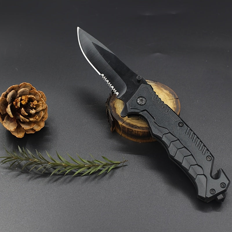 [Cool|EDC] 1/2pcs EDC Pocket Knife with Clip | Men's Pocket Knife And Sharpening Stone, Glass Breaking Knife for Emergency, Cool Pocket Knife with Serrated Edge for Outdoor Survival Tactical Camping Hunting, Gift for Dad, Bla