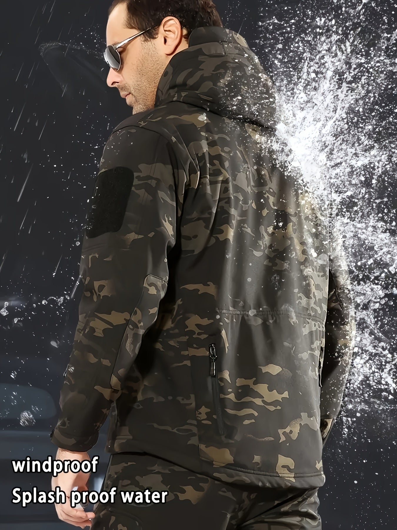 Men's Tactical Soft Shell Jacket Hooded, Outdoor Military Style Jacket, Multi-Zip Pockets, Waterproof Windproof, Suitable For Hiking And Leisure Travel Camping Jacket