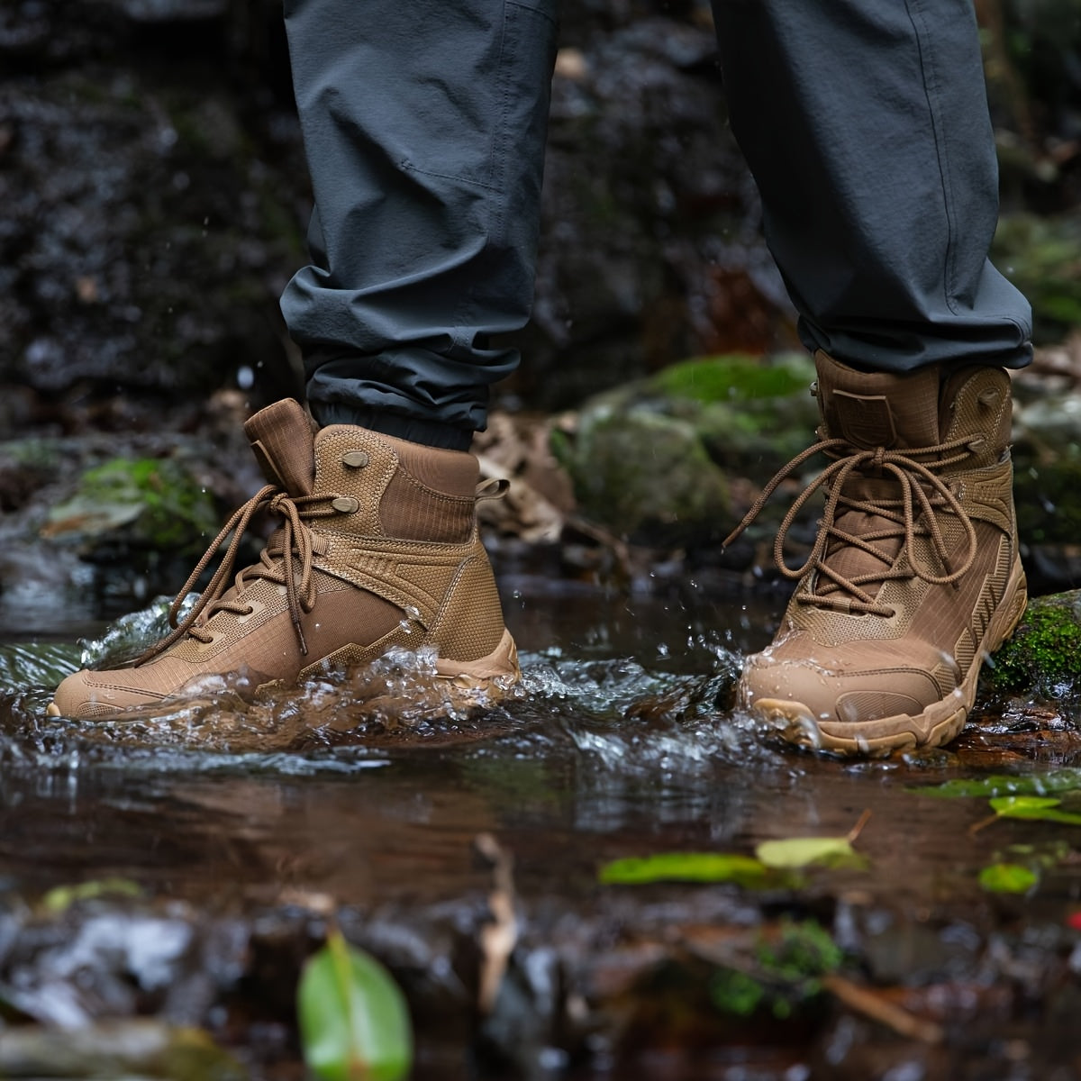 [Tactical Hiking Boots] Lightweight, Breathable Men's Tactical High-Top Hiking Boots | Non-Slip, Durable, Sleek Boot Design, Antislip Sole for Outdoor Adventures, Trekking, and Casual Wear