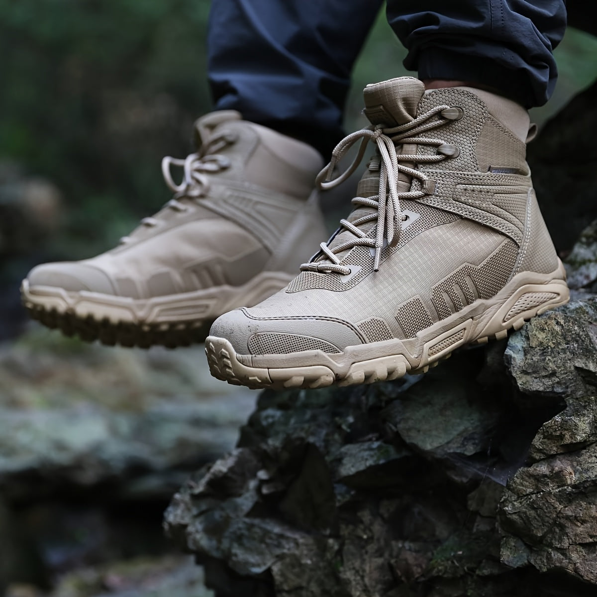 [Tactical Hiking Boots] Lightweight, Breathable Men's Tactical High-Top Hiking Boots | Non-Slip, Durable, Sleek Boot Design, Antislip Sole for Outdoor Adventures, Trekking, and Casual Wear