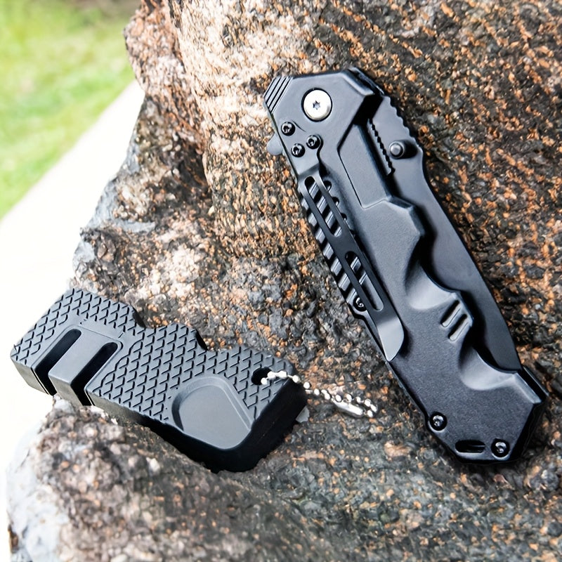 [Cool|EDC] 1/2pcs EDC Pocket Knife with Clip | Men's Pocket Knife And Sharpening Stone, Glass Breaking Knife for Emergency, Cool Pocket Knife with Serrated Edge for Outdoor Survival Tactical Camping Hunting, Gift for Dad, Bla