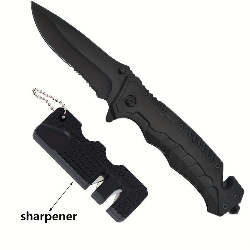 [Cool|EDC] 1/2pcs EDC Pocket Knife with Clip | Men's Pocket Knife And Sharpening Stone, Glass Breaking Knife for Emergency, Cool Pocket Knife with Serrated Edge for Outdoor Survival Tactical Camping Hunting, Gift for Dad, Bla - Tactinest.com