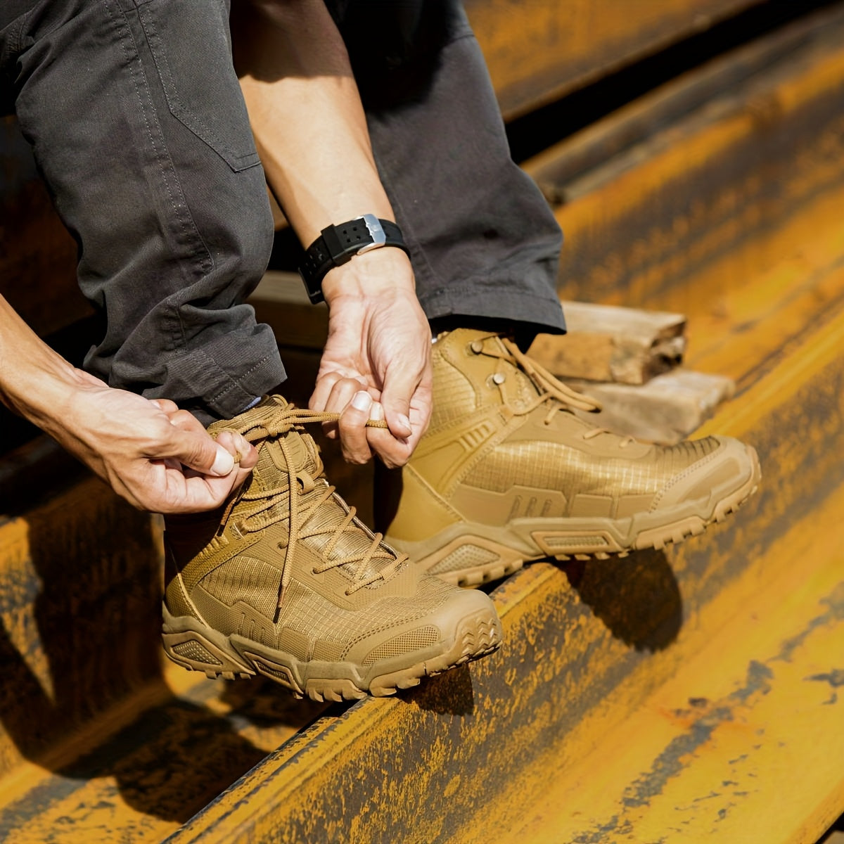 [Tactical Hiking Boots] Lightweight, Breathable Men's Tactical High-Top Hiking Boots | Non-Slip, Durable, Sleek Boot Design, Antislip Sole for Outdoor Adventures, Trekking, and Casual Wear