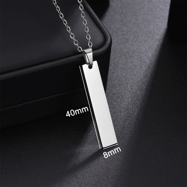 Stainless Steel Long Strip Military Laser Lettering Necklace