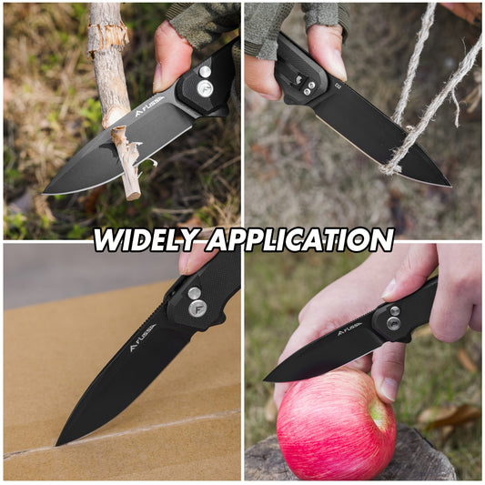 FLISSA Folding Pocket Knife, 4.5" G10 Handle EDC Knife With D2 Steel Blade, Button Lock And Pocket Clip, Tactical Knives For Men Women, Uesd For Outdoor, Survival, Hunting And Camping (Black) - Tactinest.com
